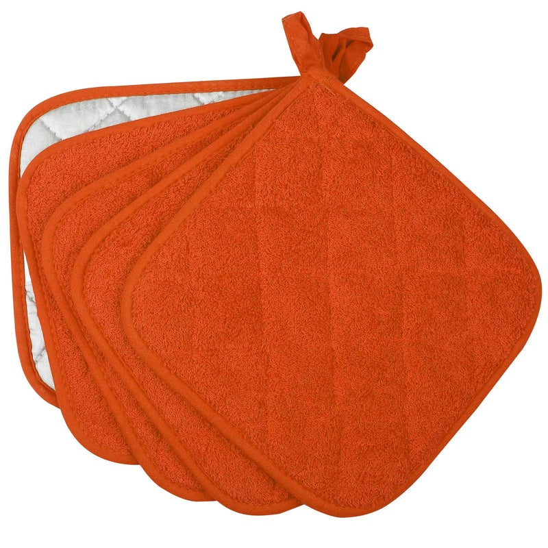 lifaith 100% Cotton Kitchen Everyday Basic Terry Pot Holder Heat Resistant Coaster Potholder for Cooking and Baking Set of 5 Orange - Image 2